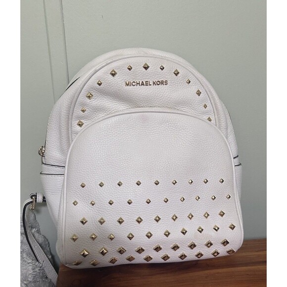 Michael Kors Women's Abbey Medium Studded Leather Backpack White - Picture 1 of 16